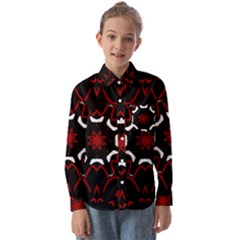 Red Shapes Mandala   Kids  Long Sleeve Shirt