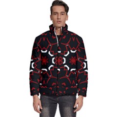 Red Shapes Mandala   Men s Puffer Bubble Jacket Coat