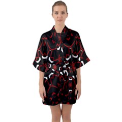 Red Shapes Mandala   Half Sleeve Satin Kimono 