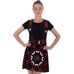 Red Shapes Mandala   Velvet Suspender Skater Skirt