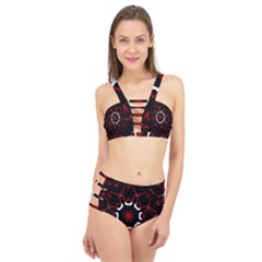 Red Shapes Mandala   Cage Up Bikini Set