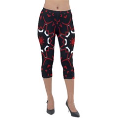 Red Shapes Mandala   Lightweight Velour Capri Leggings 