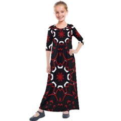 Red Shapes Mandala   Kids  Quarter Sleeve Maxi Dress