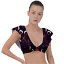 Red Shapes Mandala   Plunge Frill Sleeve Bikini Top View1