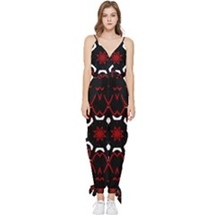 Red Shapes Mandala   Sleeveless Tie Ankle Chiffon Jumpsuit