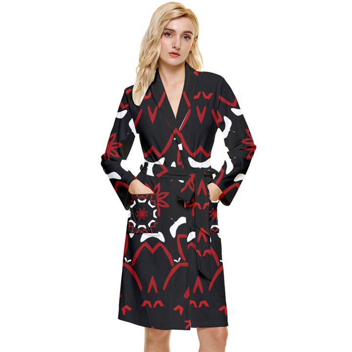 Red Shapes Mandala   Long Sleeve Velvet Robe