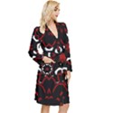 Red Shapes Mandala   Long Sleeve Velvet Robe View3