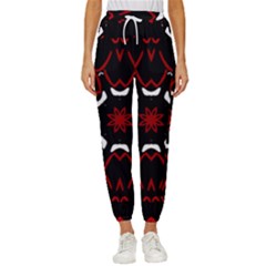 Red Shapes Mandala   Women s Cropped Drawstring Pants