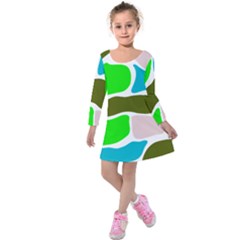 Geometric Bricks    Kids  Long Sleeve Velvet Dress