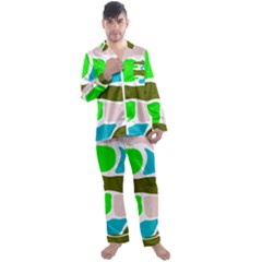 Geometric Bricks    Men s Long Sleeve Satin Pajamas Set