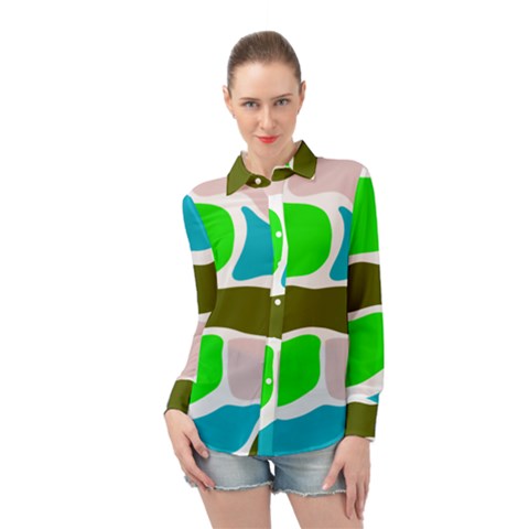 Geometric Bricks    Long Sleeve Chiffon Shirt by ConteMonfrey