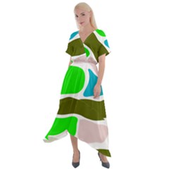 Geometric Bricks    Cross Front Sharkbite Hem Maxi Dress