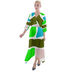 Geometric Bricks    Quarter Sleeve Wrap Front Maxi Dress