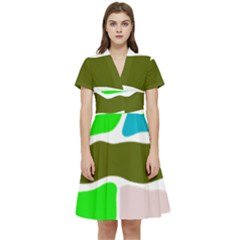 Geometric Bricks    Short Sleeve Waist Detail Dress