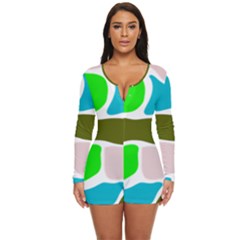 Geometric Bricks    Long Sleeve Boyleg Swimsuit