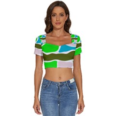 Geometric Bricks    Short Sleeve Square Neckline Crop Top  by ConteMonfrey