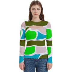 Geometric Bricks    Women s Cut Out Long Sleeve T-shirt by ConteMonfrey