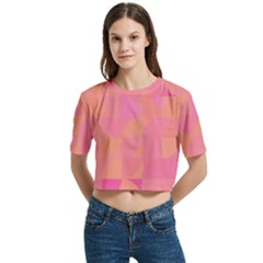 Geometric Pink Ocean  Women s Round Neck Short Sleeve Crop Top