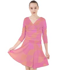 Geometric Pink Ocean  Quarter Sleeve Front Wrap Dress by ConteMonfrey