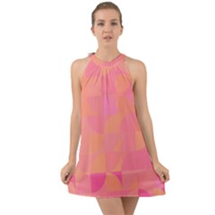 Geometric Pink Ocean  Halter Tie Back Chiffon Dress