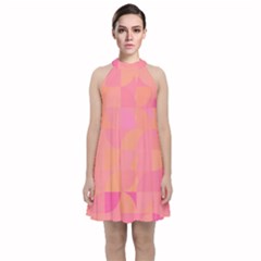 Geometric Pink Ocean  Velvet Halter Neckline Dress 