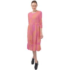 Geometric Pink Ocean  Ruffle End Midi Chiffon Dress