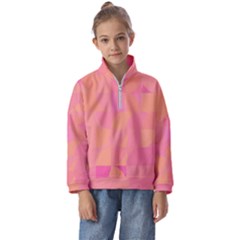 Geometric Pink Ocean  Kids  Half Zip Hoodie