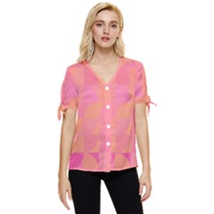 Geometric Pink Ocean  Bow Sleeve Button Up Top