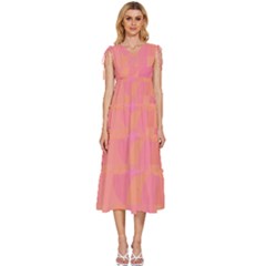 Geometric Pink Ocean  V-neck Drawstring Shoulder Sleeveless Maxi Dress