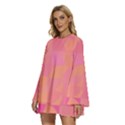 Geometric Pink Ocean  Round Neck Long Sleeve Bohemian Style Chiffon Mini Dress View2