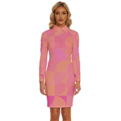 Geometric Pink Ocean  Long Sleeve Shirt Collar Bodycon Dress