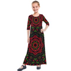 Purple, Blue And Pink Eyes Abstract Forms Geometric Kids  Quarter Sleeve Maxi Dress