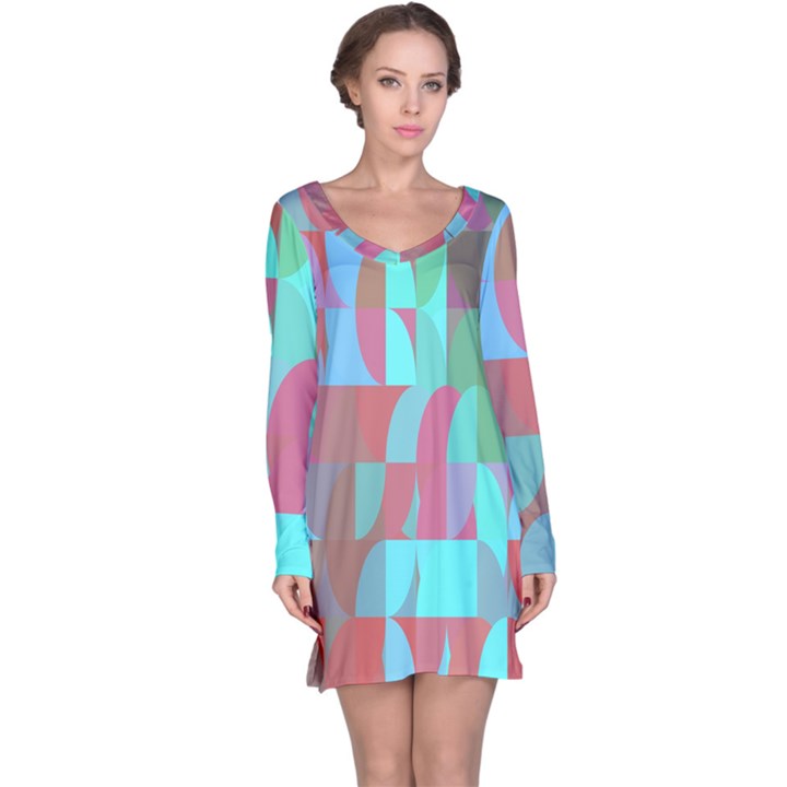 Geometric Ocean Purple Blue Pink Long Sleeve Nightdress