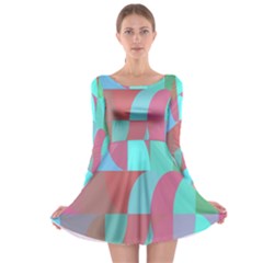 Geometric Ocean Purple Blue Pink Long Sleeve Skater Dress