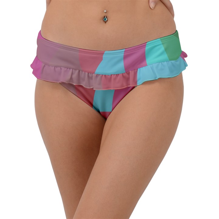 Geometric Ocean Purple Blue Pink Frill Bikini Bottoms