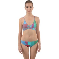 Geometric Ocean Purple Blue Pink Wrap Around Bikini Set