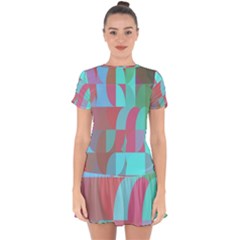 Geometric Ocean Purple Blue Pink Drop Hem Mini Chiffon Dress