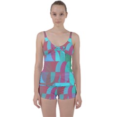 Geometric Ocean Purple Blue Pink Tie Front Two Piece Tankini