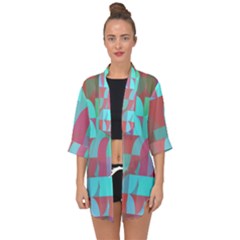 Geometric Ocean Purple Blue Pink Open Front Chiffon Kimono