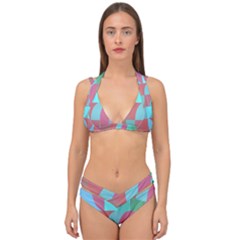 Geometric Ocean Purple Blue Pink Double Strap Halter Bikini Set