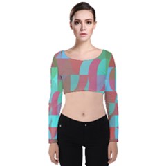 Geometric Ocean Purple Blue Pink Velvet Long Sleeve Crop Top