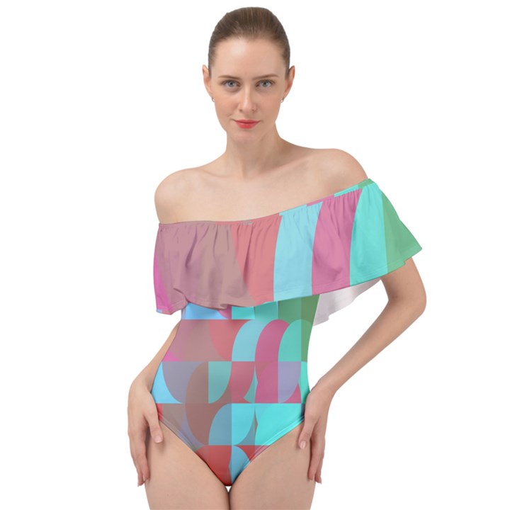 Geometric Ocean Purple Blue Pink Off Shoulder Velour Bodysuit 