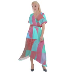 Geometric Ocean Purple Blue Pink Cross Front Sharkbite Hem Maxi Dress