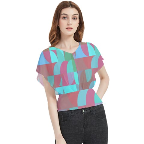 Geometric Ocean Purple Blue Pink Butterfly Chiffon Blouse by ConteMonfrey