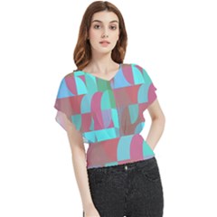 Geometric Ocean Purple Blue Pink Butterfly Chiffon Blouse