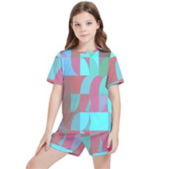 Geometric Ocean Purple Blue Pink Kids  T-shirt And Sports Shorts Set