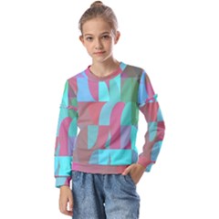 Geometric Ocean Purple Blue Pink Kids  Long Sleeve T-shirt With Frill 