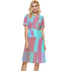 Geometric Ocean Purple Blue Pink Button Top Knee Length Dress