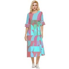 Geometric Ocean Purple Blue Pink Double Cuff Midi Dress