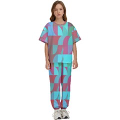 Geometric Ocean Purple Blue Pink Kids  T-shirt And Pants Sports Set